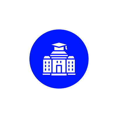White university building icon inside a blue circle.