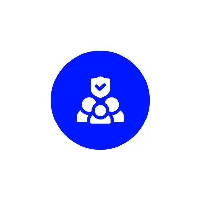 Blue icon depicting a family with two children.