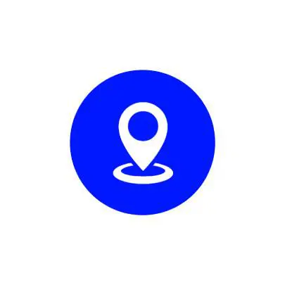 Blue location pin icon inside a circle.
