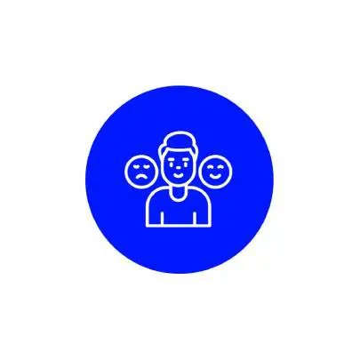 Icon of a person with happy and sad faces representing emotions.