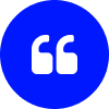 Blue circular icon with white quotation marks.