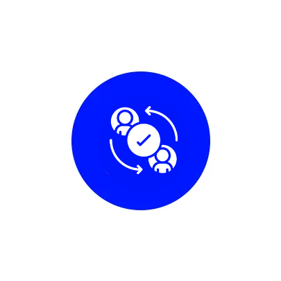 Icon of two people exchanging information in a circular flow.