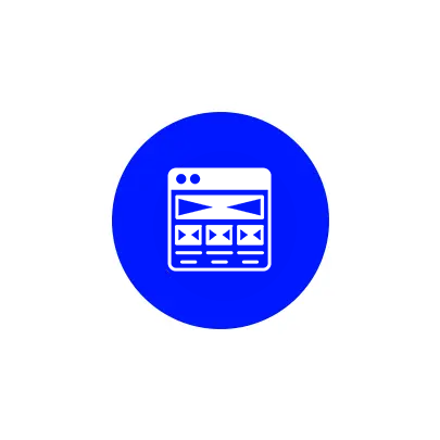 Blue circle with a white multimedia interface icon.